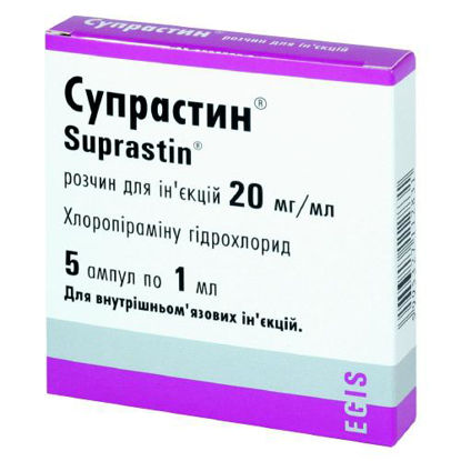 Світлина Супрастин розчин для ін’єкцій 20 мг/мл ампула 1 мл №5